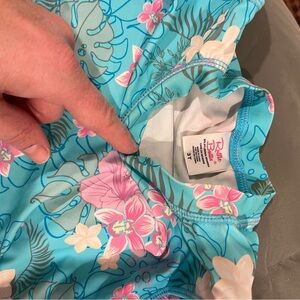 Ruffle Butts Blue and Pink Floral Kids Swimwear